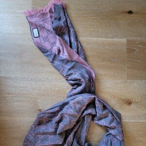 Gucci Reversible GG Logo Wool Scarf - Pink & Grey - Unisex